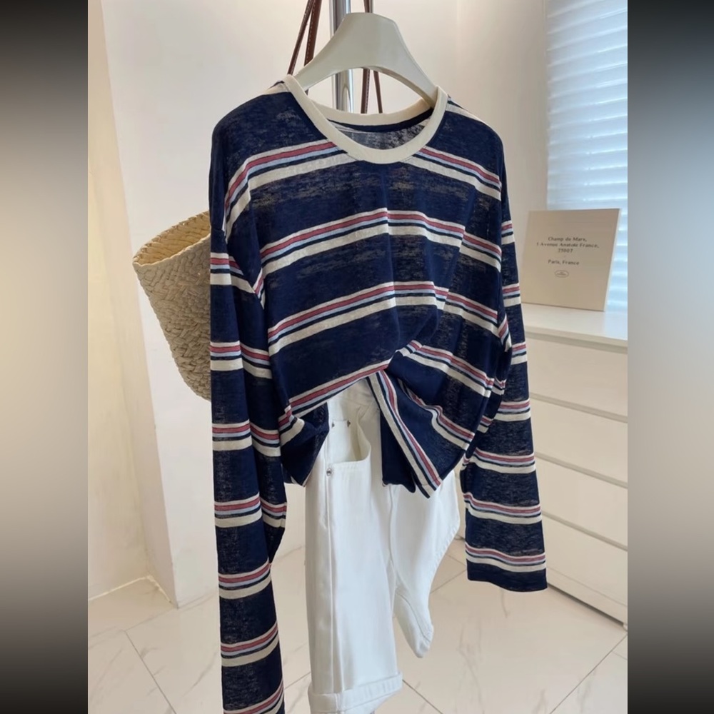 Navy Striped Long Sleeve Shirt